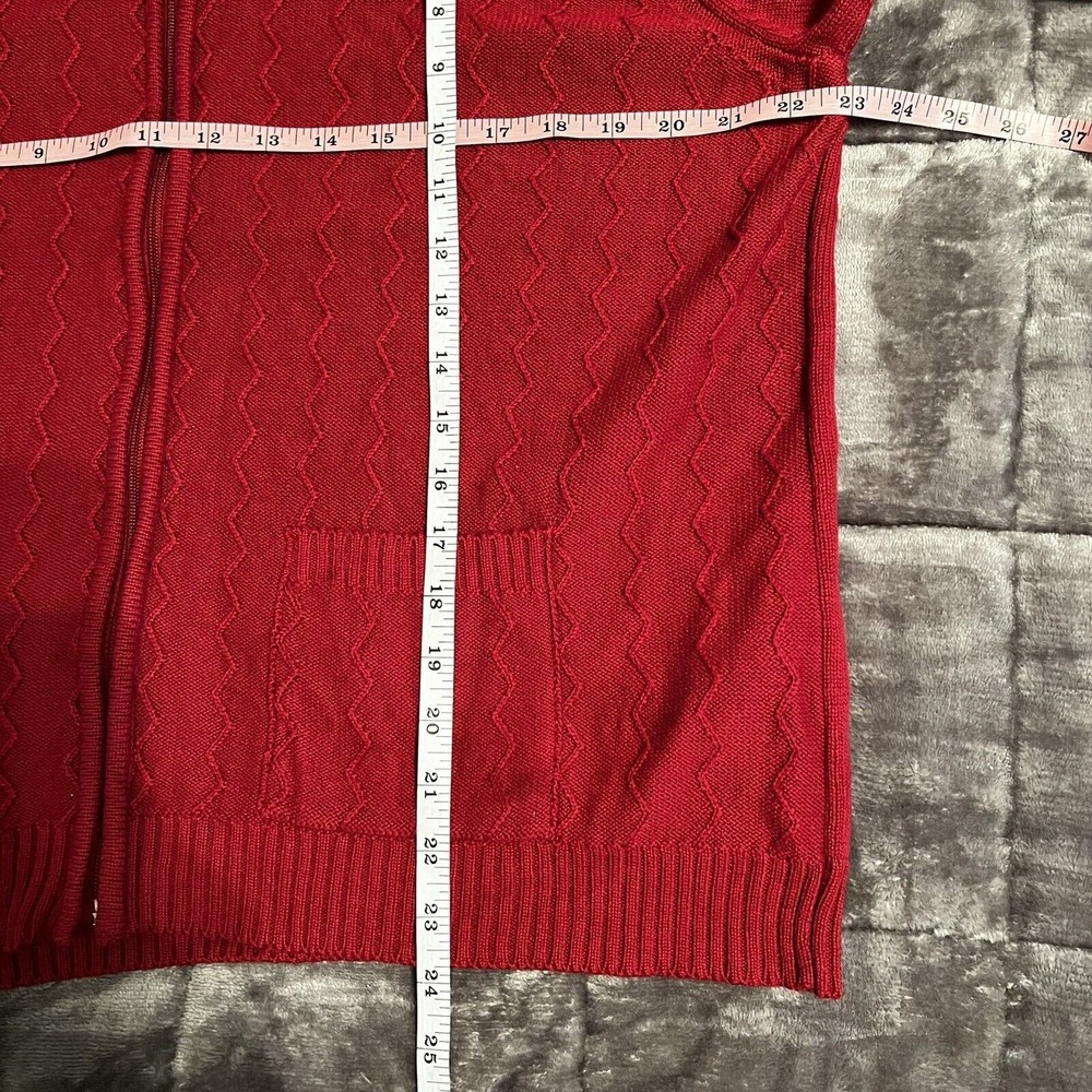 Allison Daley Cardigan Sweater Maroon Long Sleeve Textured Knit Full Zip Pockets - Picture 10 of 13